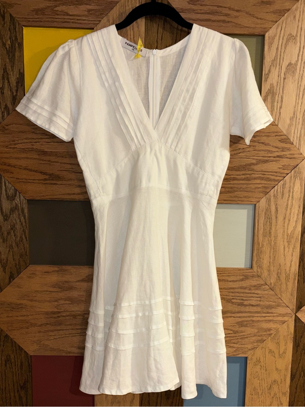 Pampelone The Ella White 100% Linen Mini Dress Coastal Cowgirl Minimalist Sz XS - Picture 2 of 8
